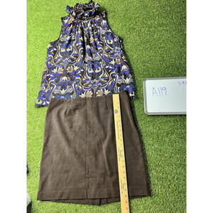 Karen Kane Top Y2k Brown Silk Contrast Sleeveless Brown Skirt Set L